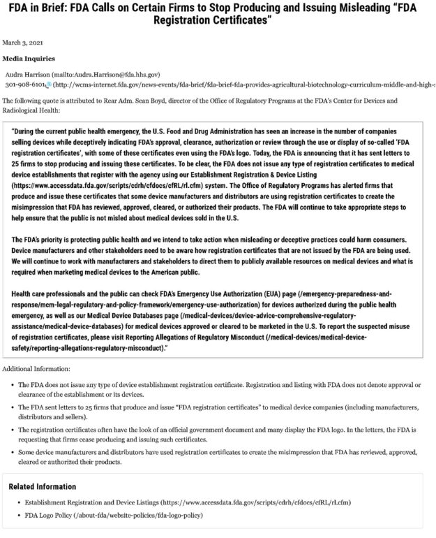 FDA in Brief_ FDA Calls on Certain Firm..